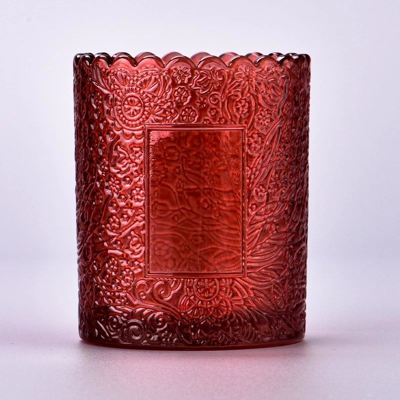 New 8oz red glass candle jars with beautiful pattern design candle holder