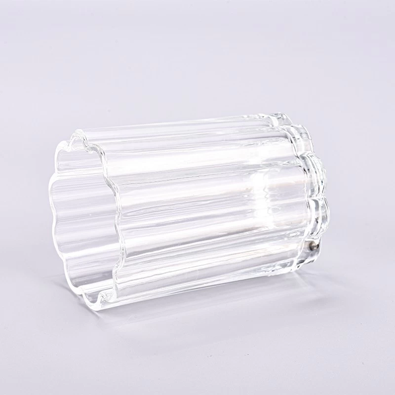 New arrived 300ml glass candle jars stripe vertical candle vessels