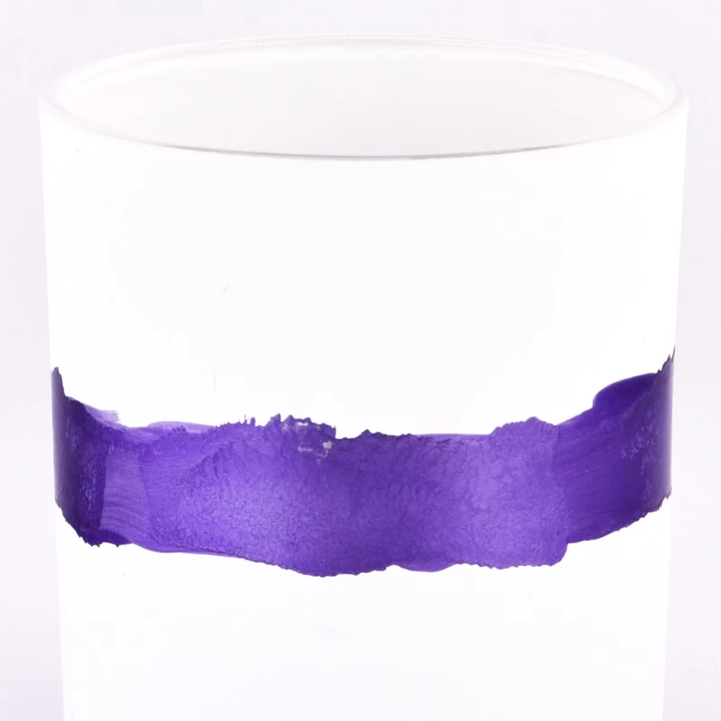 Luxury matte white hand painted purple glass candle jar for candle making