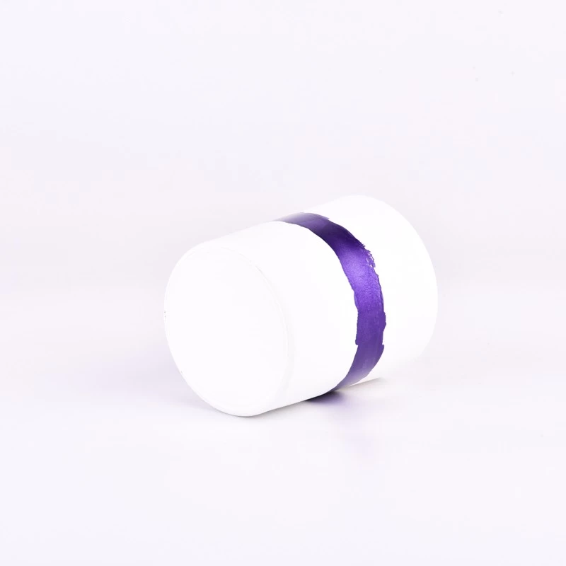Luxury matte white hand painted purple glass candle jar for candle making