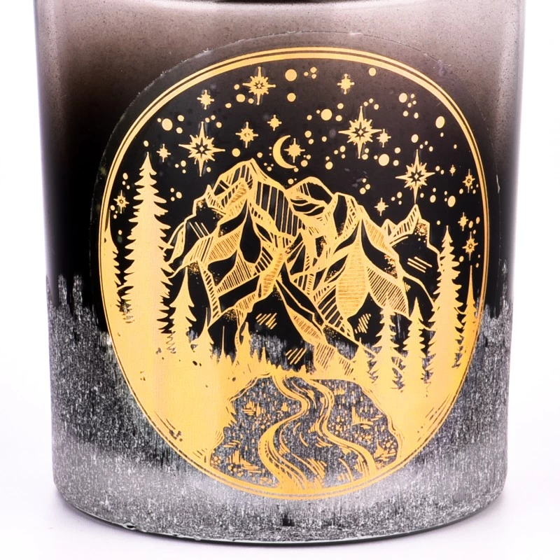 Wholesale amber color with gold customized pattern on the 8oz glass candle jars in bulk
