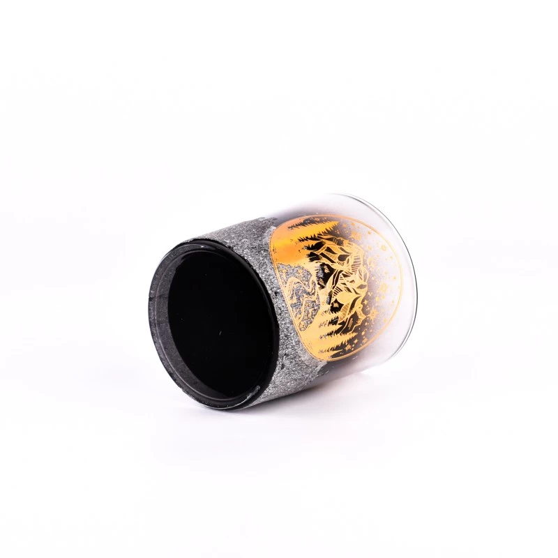 Wholesale amber color with gold customized pattern on the 8oz glass candle jars in bulk