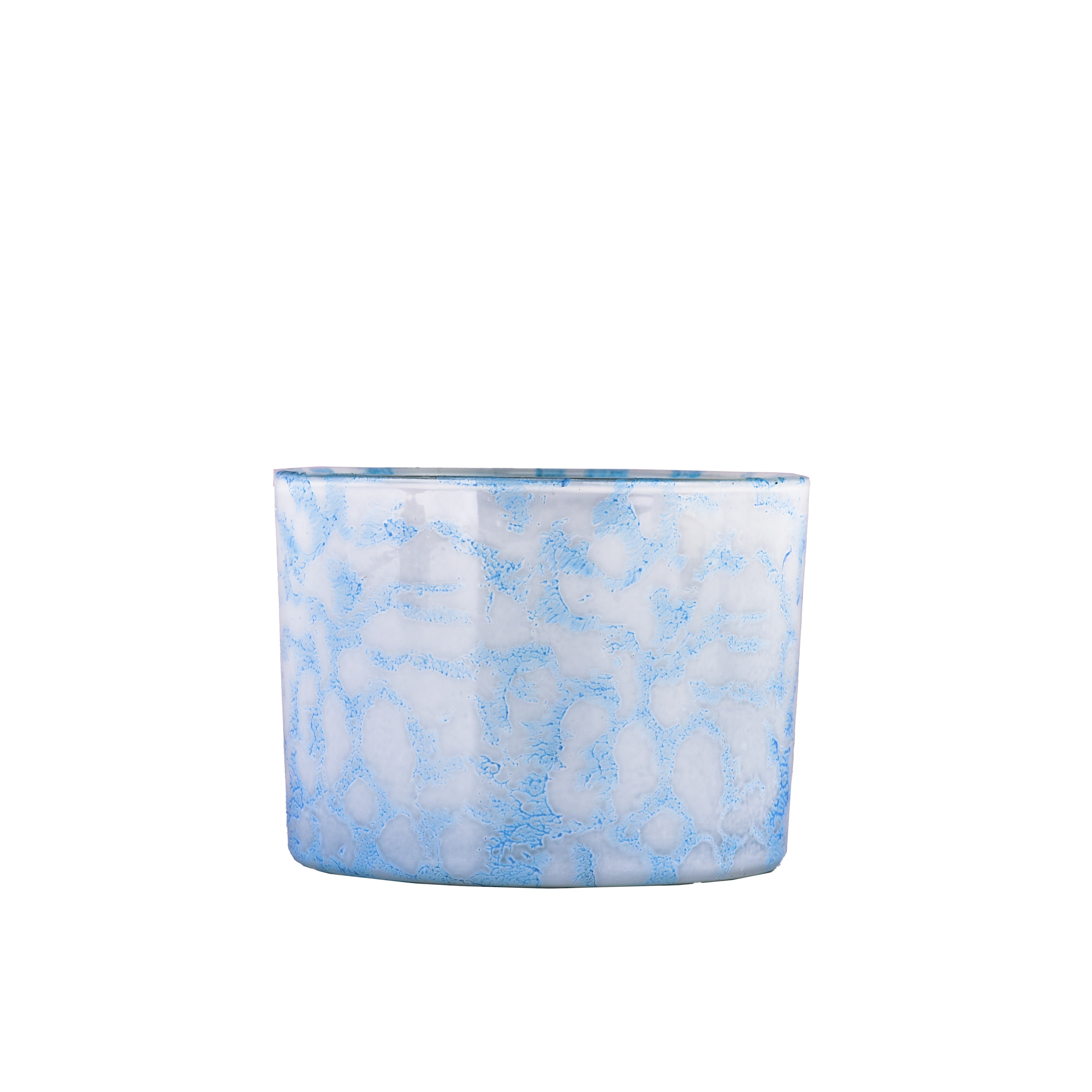 Wholesale blue wide mouth glass candle holder rock effect