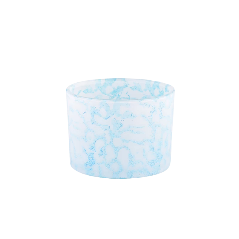 Wholesale blue wide mouth glass candle holder rock effect