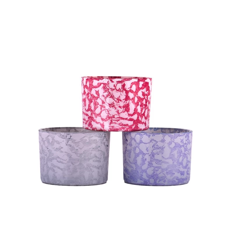 Wholesale custom logo red wide mouth glass candle holder rock effect