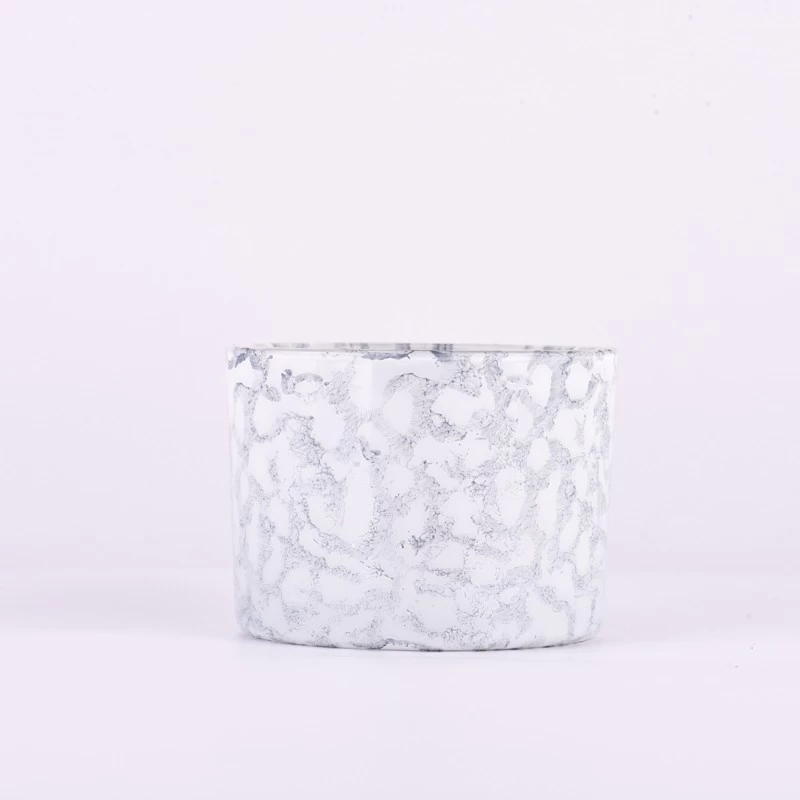 Luxury gray wide mouth glass candle holder rock effect for home decor