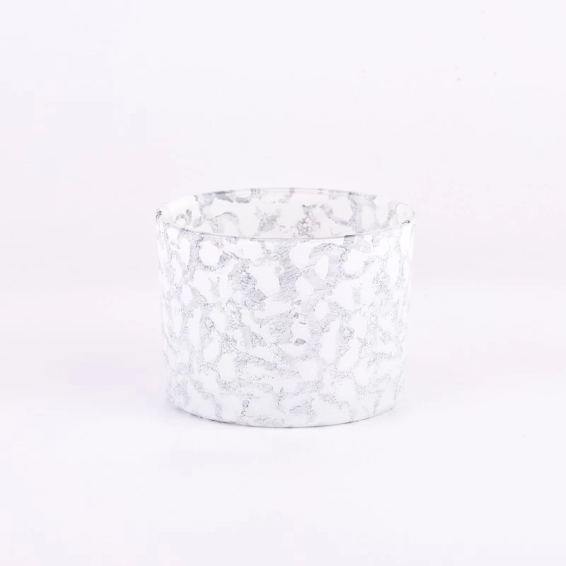 510ml gray wide mouth  glass candle holder rock effect