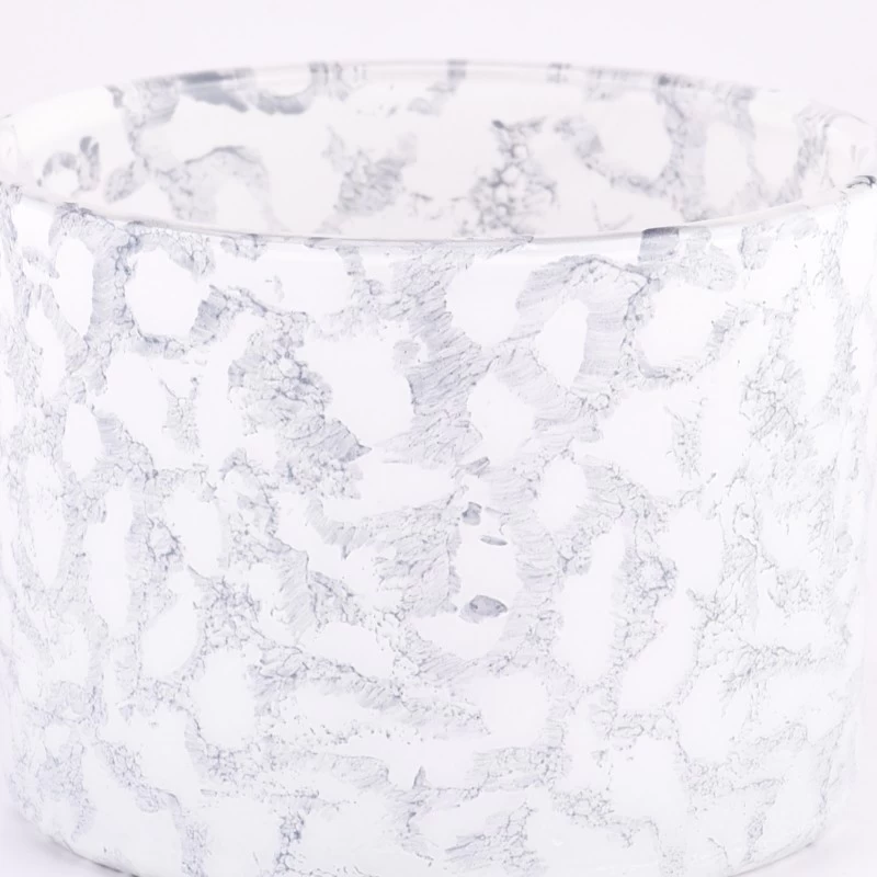 510ml gray wide mouth  glass candle holder rock effect