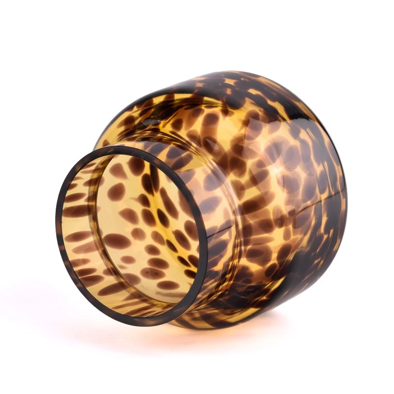 Wholesale yellow glass candle jars with black speckled patterns