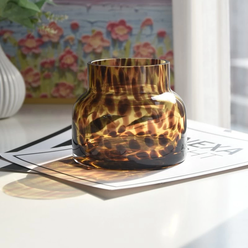 Wholesale yellow glass candle jars with black speckled patterns
