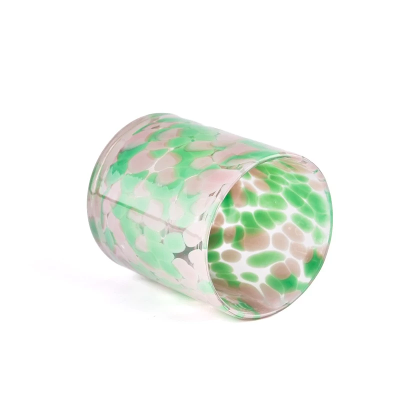 Luxury green white speckled glass candle holder for home decoration