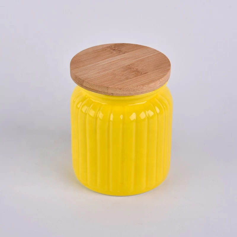 6oz Yellow ceramic candle holder with lids for home decoration