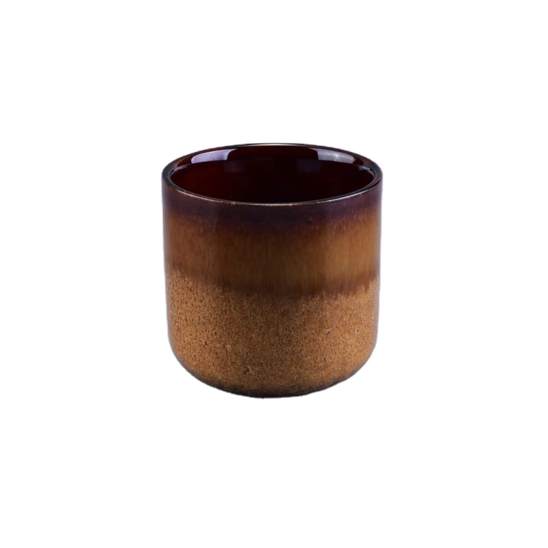 Empty round amber ceramic Candle Jar candle holder home decor in bulk