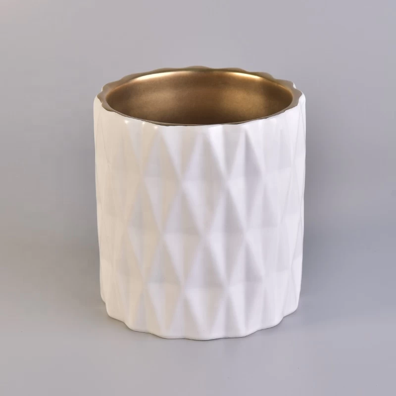 Geo cut cylinder plating candle holder votive ceramic candle jars home decorative wholesale