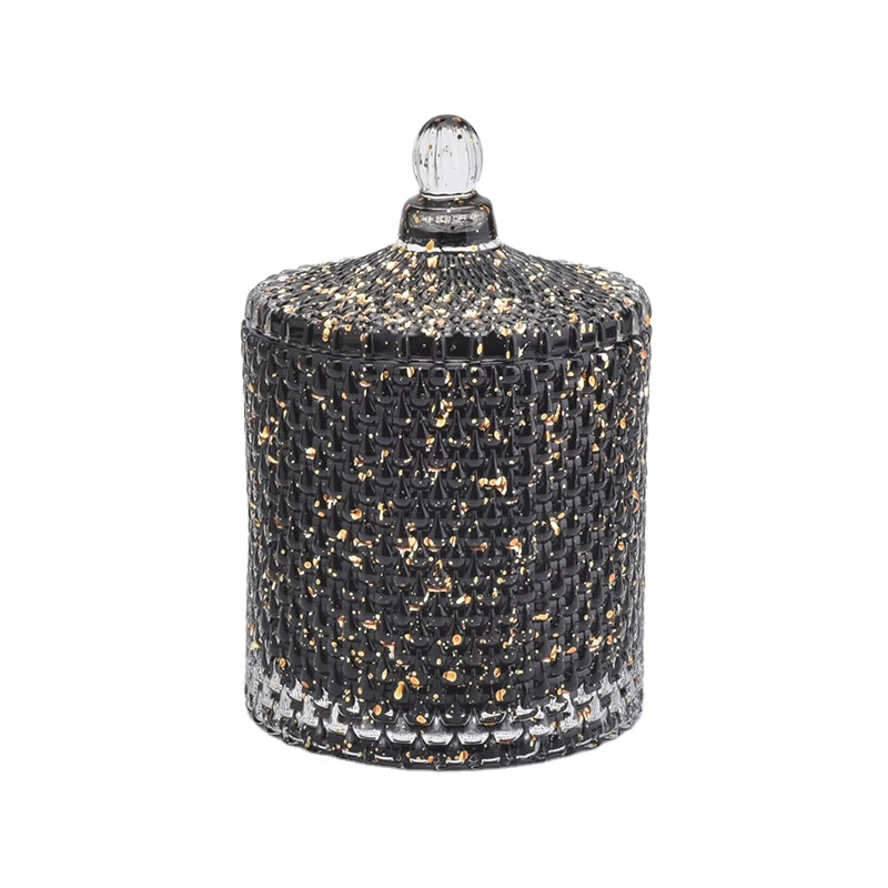 Sunny bulk luxury black geometric candle glass jar holder with lid