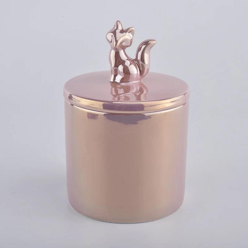 Pink romantic ceramic candle jar with  the for lid