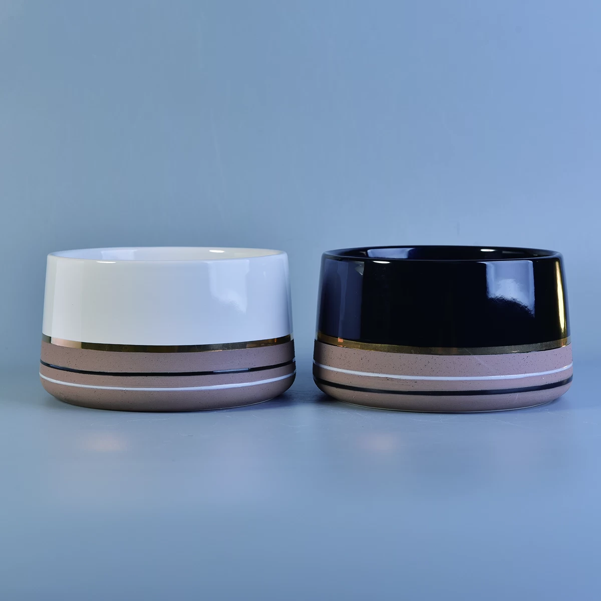 Custom black white tea light ceramic candle container