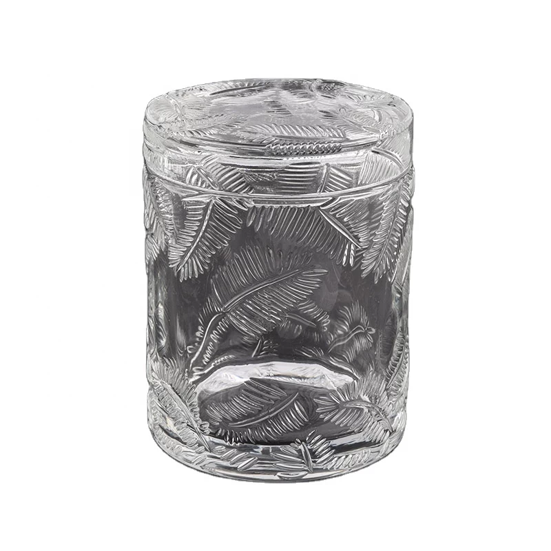 300ML Popular luxury leaves wholesale glass candle holder with lids for wedding