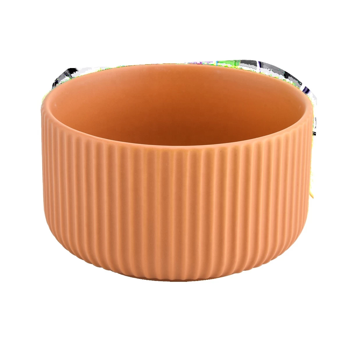 yellow glazing color ceramic candle jar with strips design