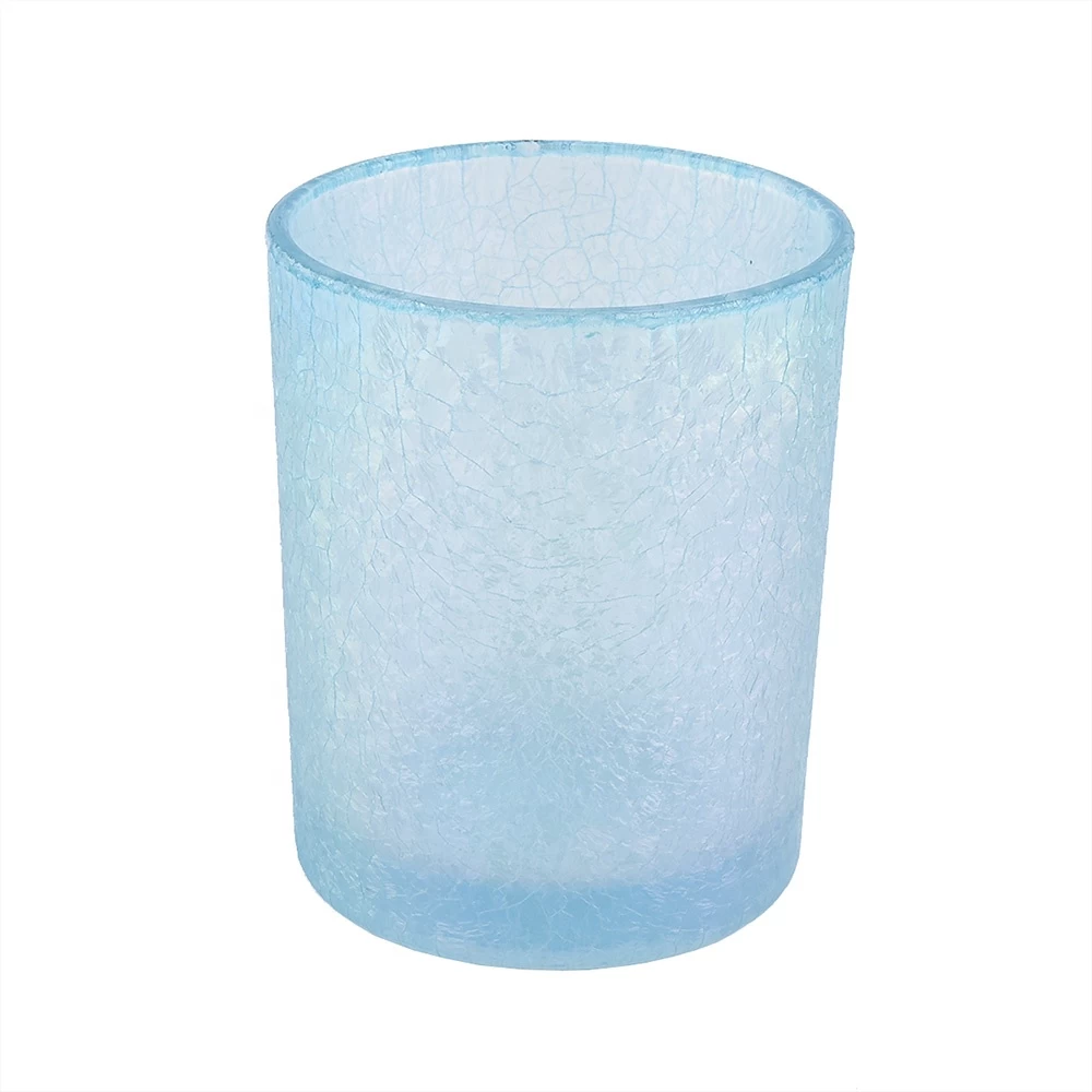 350ML frozen  and iridescent  cylinder wholesale glass candle holder for home decoration