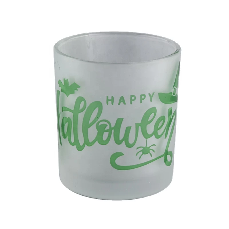 Beautiful Frosted Glass Candle Jar With Printing For Hallows' Day