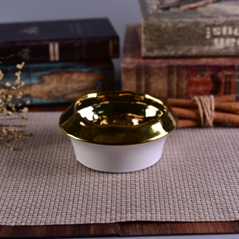 Handmade gold color ceramic tealight holders with electroplating finish