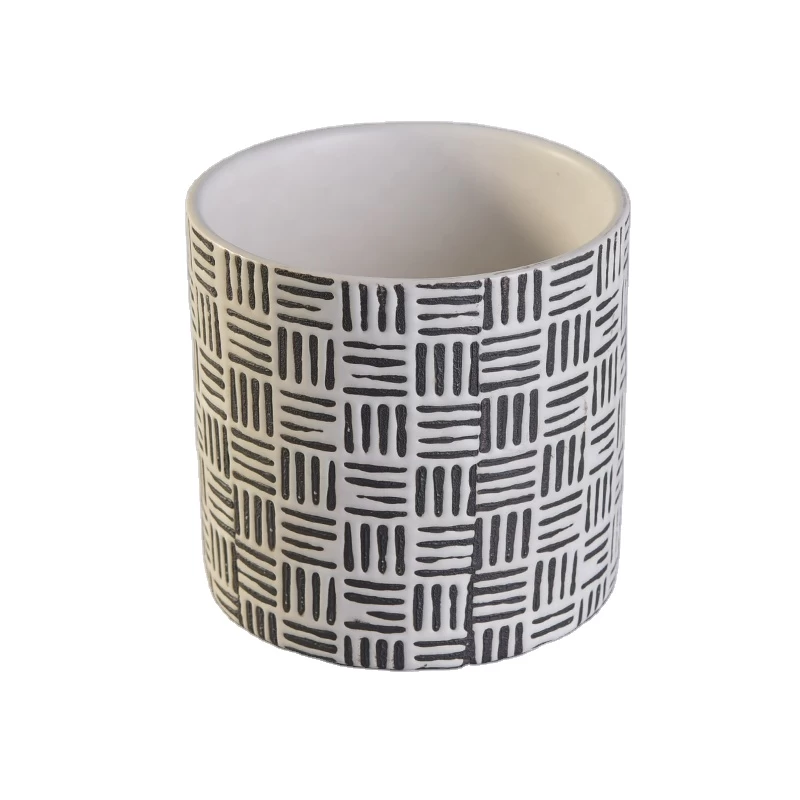 Cylinder glazed scented candle votive container ceramic candle jar basket pattern