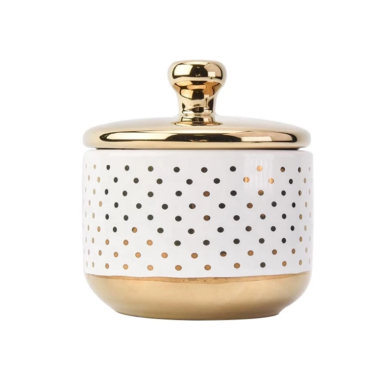 Luxury tealight ceramic candle containers with gold lid