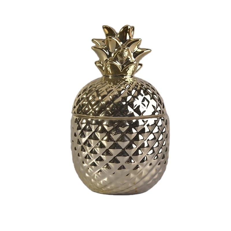 Pineapple gold ceramic candle vessel with lid wholesales