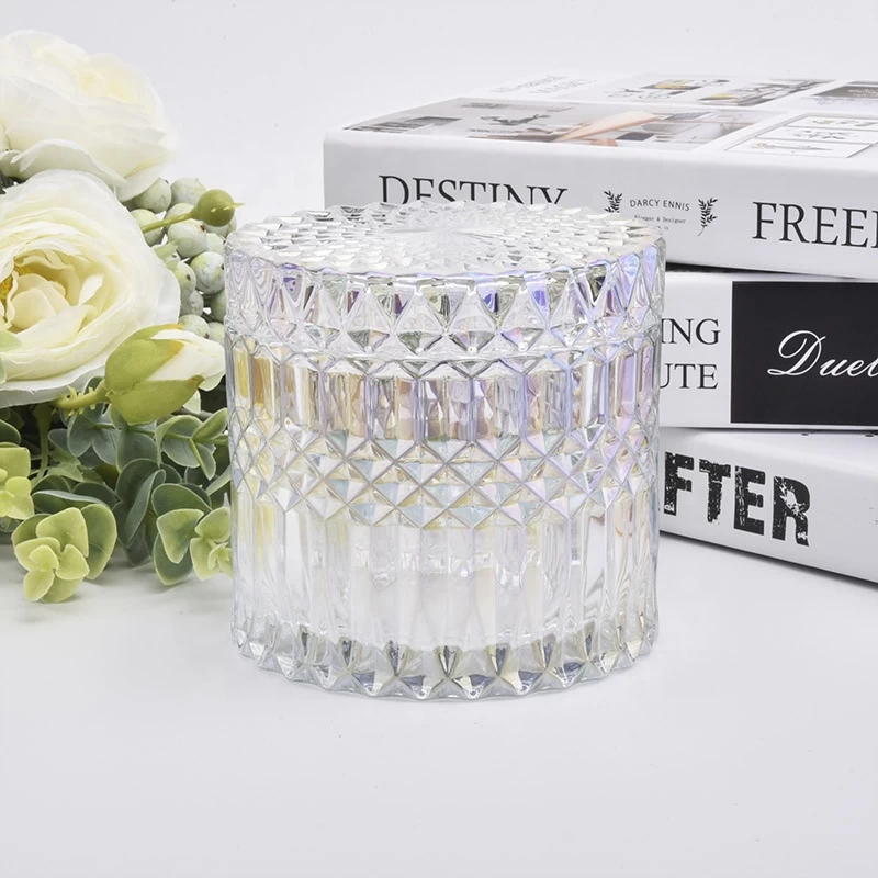 Crystal Geo cut candle cup glass candle jar with lids clear candle jar
