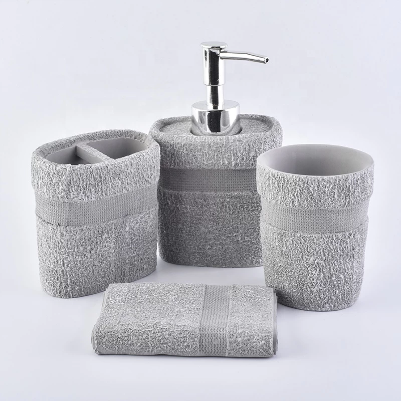 4ps towel-shaped ceramic bathroom accessories sets tumbler hotel decor wholesale