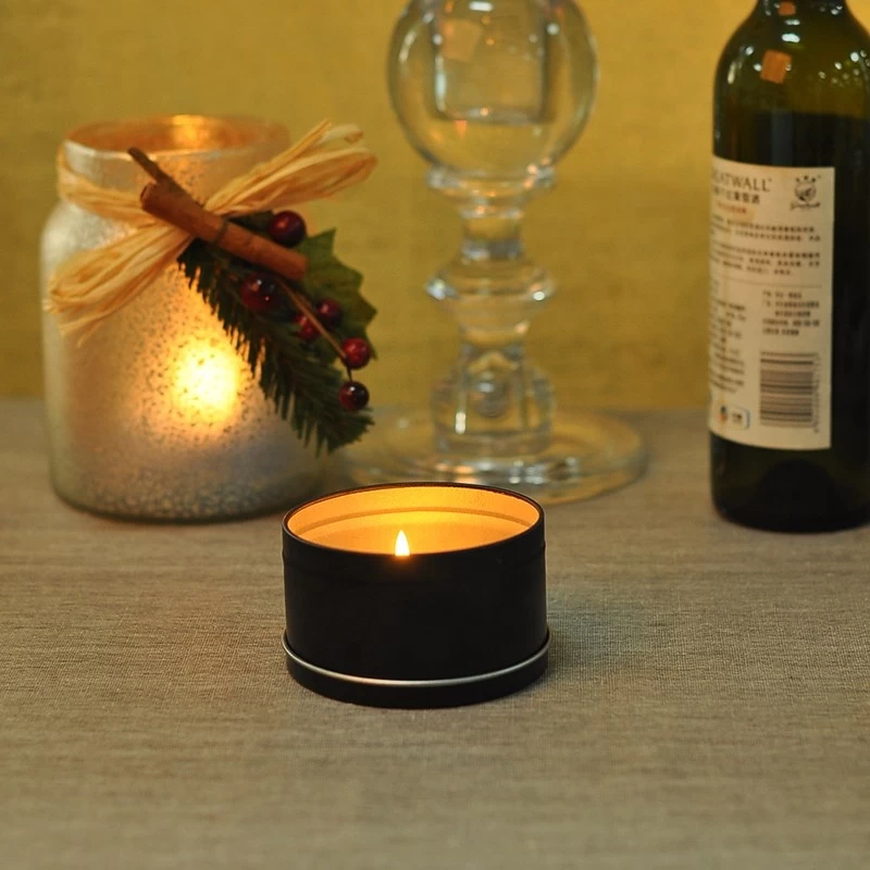 Metal black iron box soy candle jar with lids for wholesale