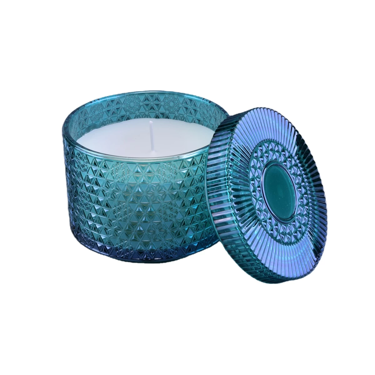China Sunny design blue luxury votive glass candle jar with lids 10oz manufacturer