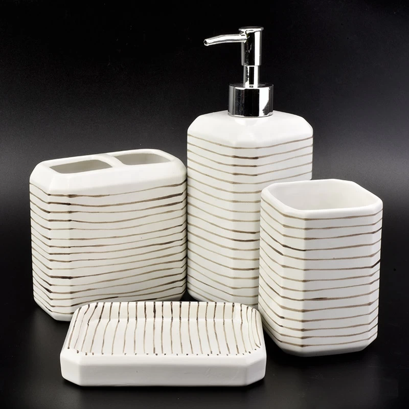 4ps Square white ceramic bathroom accessories set toothbrush holder soap dish