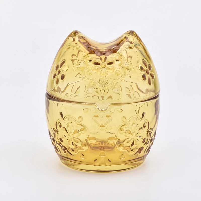 Golden parrot shape candle jar glass candle vessel with lid for wedding decoration