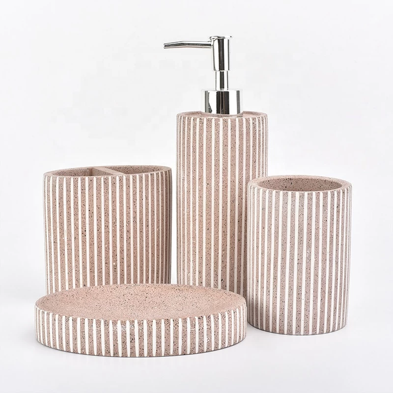 4ps Luxury pink striped concrete bathroom accessories kits hotel decor