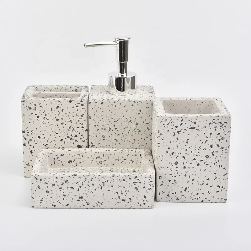 4ps Vanity marble cube concrete bathroom set soap dish toothbrush holder hotel decor
