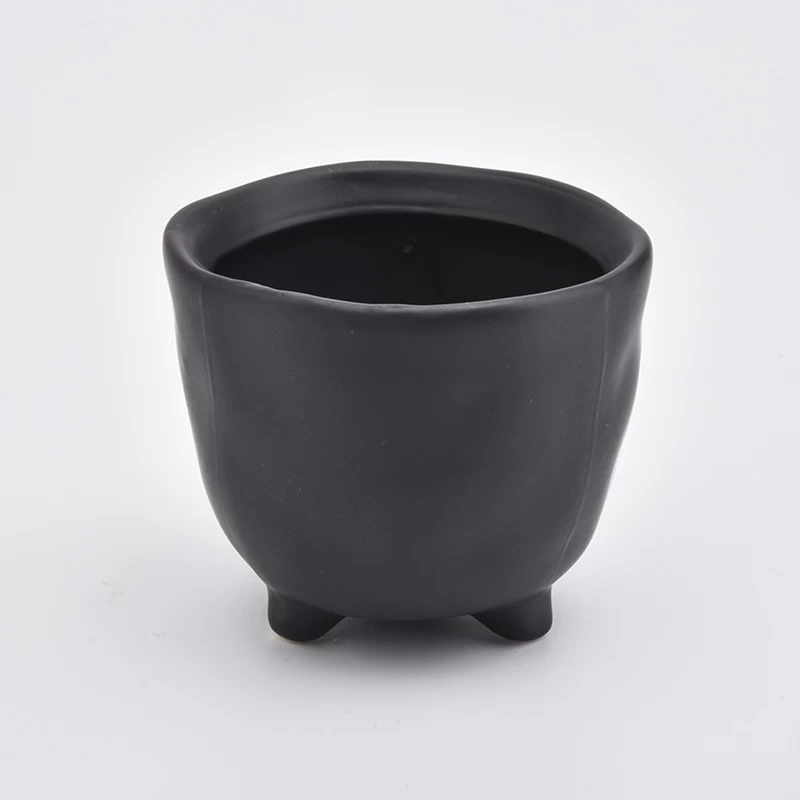 Round shape cute ceramic jars matte black candle holders wholesale