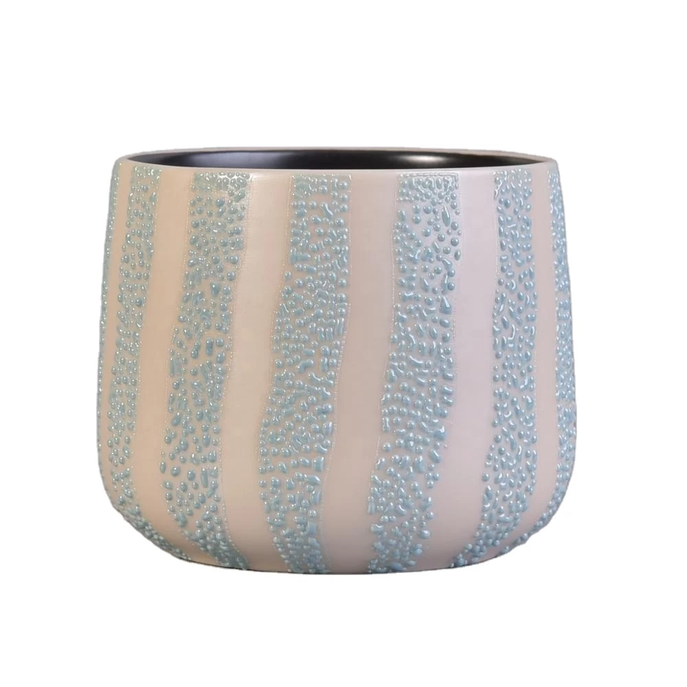Customized stripe ceramic candle containers in bulk home decor
