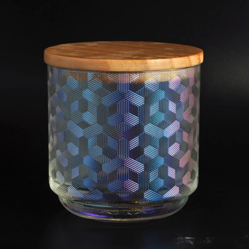 Luxury decorative colored candle jars glass with wooden lid
