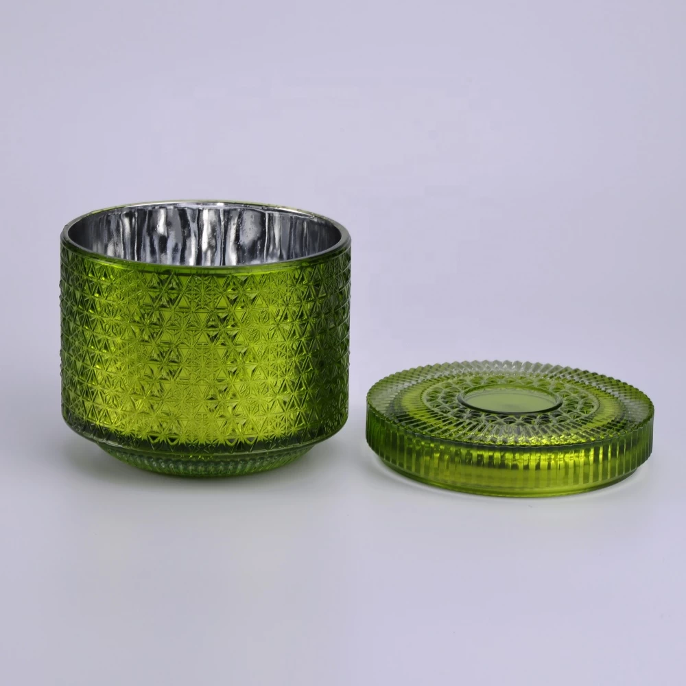 10oz 20oz Luxury green custom snow glass candle jars with lid