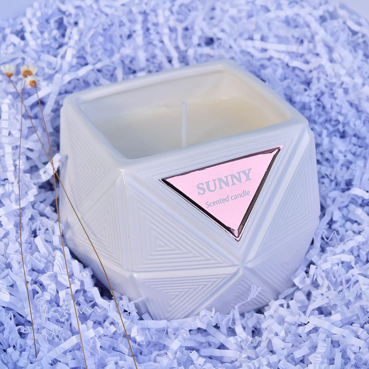 8oz 10oz Sunny scented geometric luxury glass votive candle jar