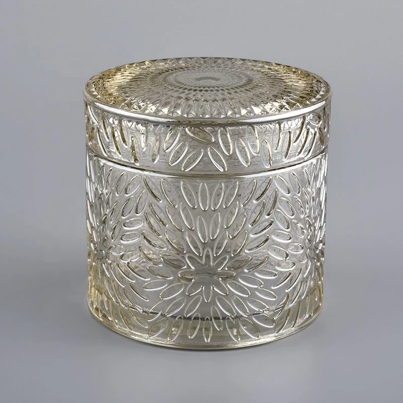 chrysanthemum pattern luxury candle glass container with lid