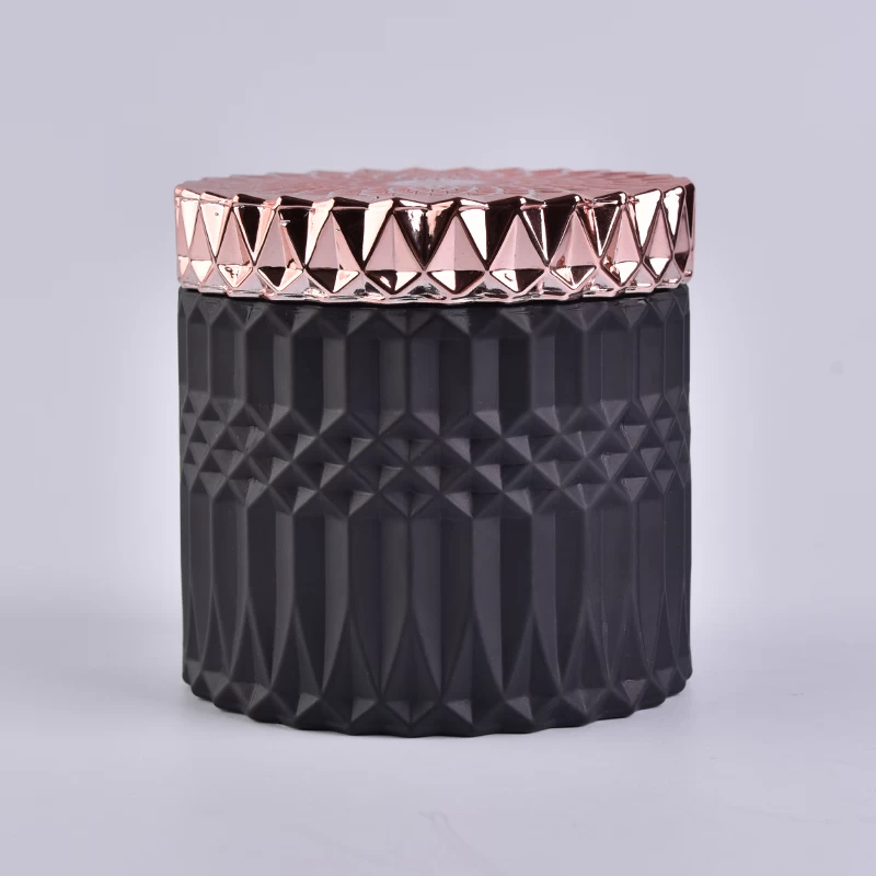 Popular luxury diamond  wholesale matte black glass candle holder with lids for candle making