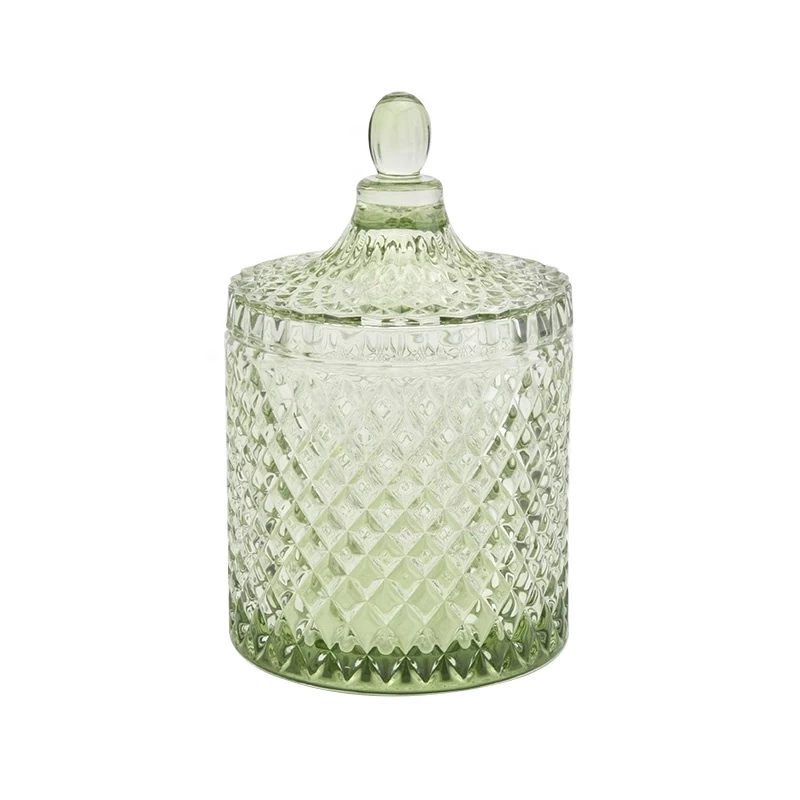 luxury green glass candle jar with lid home decor