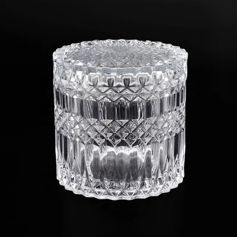Hot sales luxury embossed custom glass candle holder with glass lid