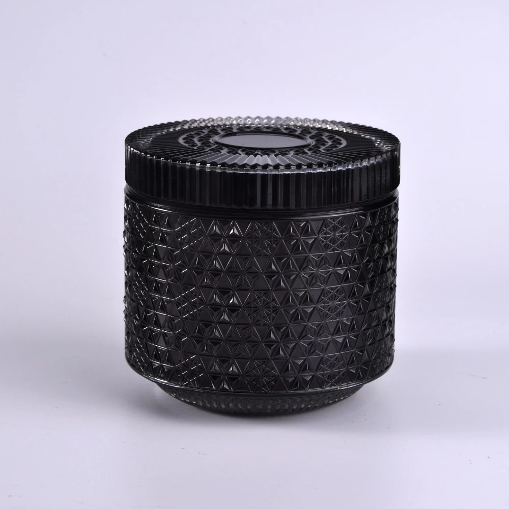 Home decoration black custom luxury glass candle container with lid
