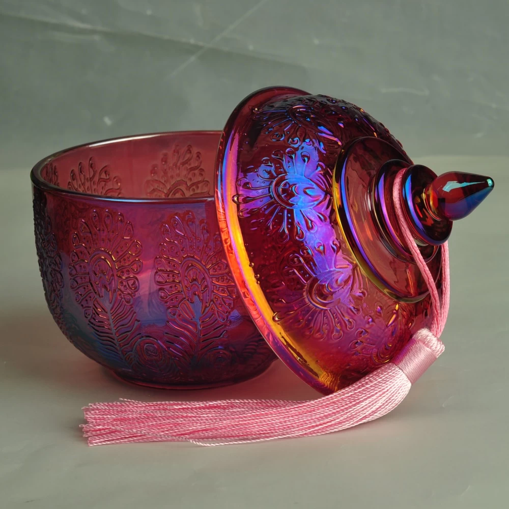 14oz Sunny iridescent luxury glass candle container with lids supplier