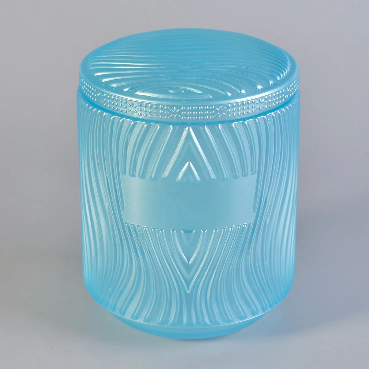 New design luxury blue cylinder glass candle jar with lids