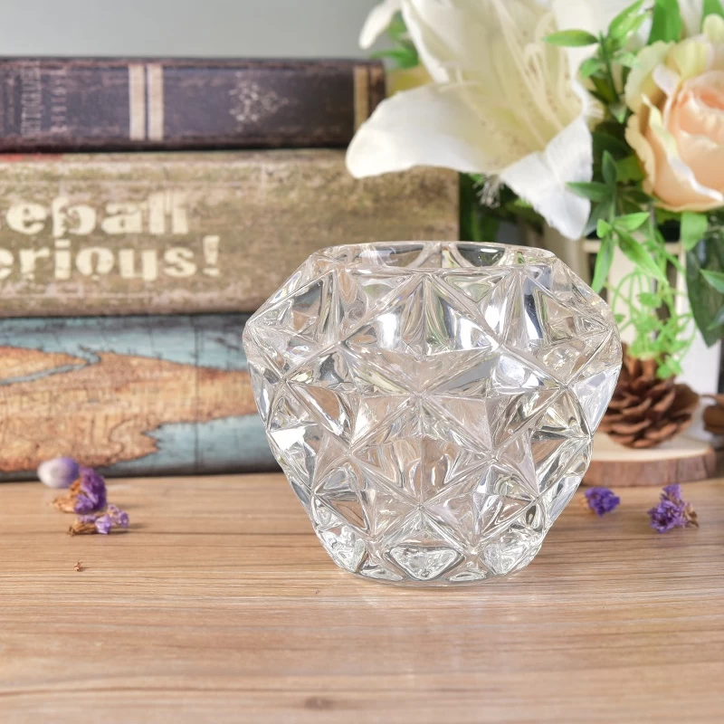 Votive diamond-shaped iridescent jars for candle embossed glass candles vessel home decoration 